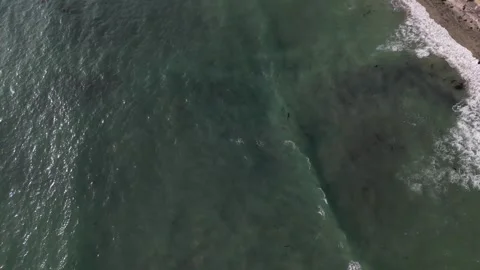 Aerial View Looking Straight Down at Ocean Waves Crashing in Blue Water Stock Footage 246408391