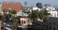 Aerial View of Los Angeles Skyline People Cars Traffic on Hollywood Boulevard 4k or 4k+ Resolution