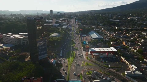 Aerial View Of Los Proceres Boulevard In San Salvador Stock Footage 147060181