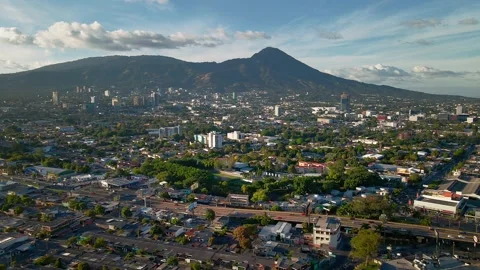 Aerial View Of Los Proceres Boulevard In San Salvador Stock Footage 147142113