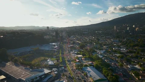 Aerial View Of Los Proceres Boulevard In San Salvador Stock Footage 147142428