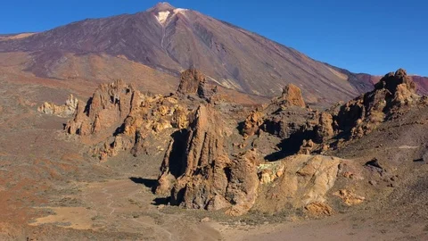 Aerial view of Los Roques de Garcia near Teide on Tenerife Stock Footage 102763923