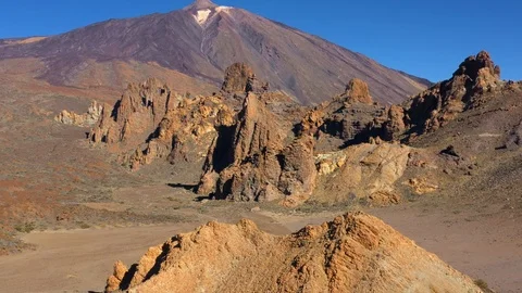 Aerial view of Los Roques de Garcia near Teide on Tenerife Stock Footage 102763938