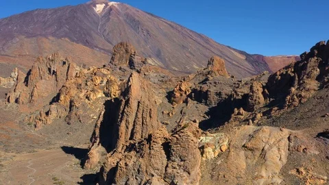 Aerial view of Los Roques de Garcia near Teide on Tenerife Stock Footage 102763982