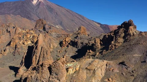 Aerial view of Los Roques de Garcia near Teide on Tenerife Stock Footage 102764077