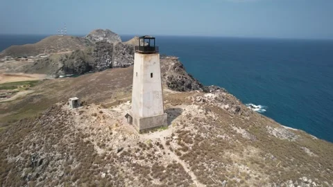 Aerial view of Los Roques lighthouse in Venezuela. Stock Footage 345414129