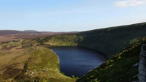An aerial view of Lough Bray Upper in County Wicklow, Ireland. Stock Footage 131764059