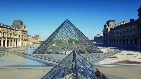 Aerial view Louvre Pyramid in Paris 1 Stock Footage
