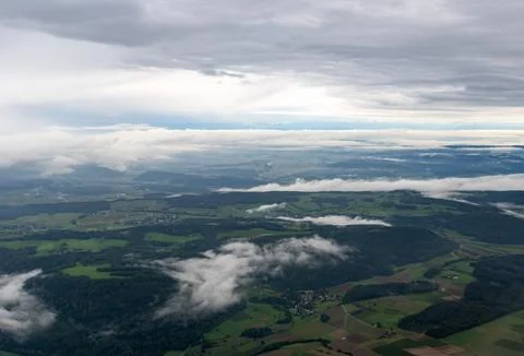 An aerial view of low cloud over the rural landscape near Zurich, Switzerland Foto stock