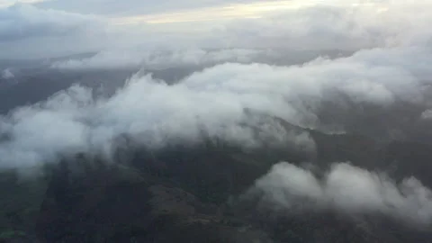 Aerial View of Low Clouds and Scenic, Green Hills in California's Bay Area Stock Footage 164938886