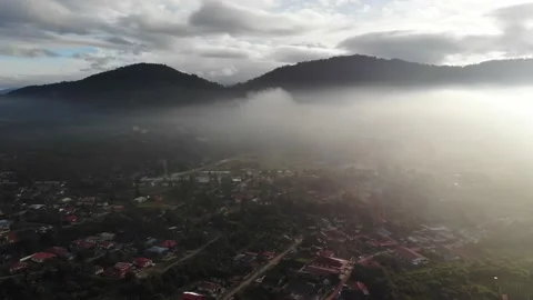 Aerial view of low clouds over Kamunting, Taiping, Perak Stock Footage 227857724