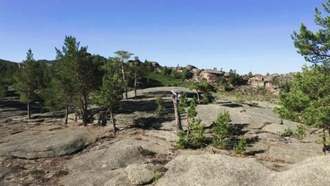 Aerial view. Low flight over picturesque rocks and plains in Bayanaul. Stock Footage 142247091