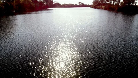 Aerial View Low Flying Over River Stock Footage 99018306