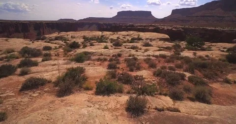 Aerial view low over rocks to reveal a canyon. Canyonlands National Park. Utah 스톡 동영상 77818911