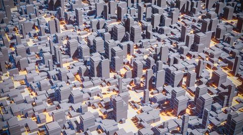 Aerial view of low poly Techno mega city background, urban and futuristic tec Stock Illustration