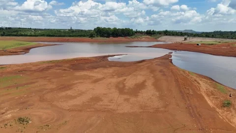 Aerial view of low-water river during dry season in Gia Lai 動画素材 337404683