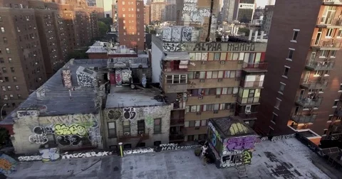 Aerial view of the Lower East Side and Manhattan streets. New York City. New Stock Footage