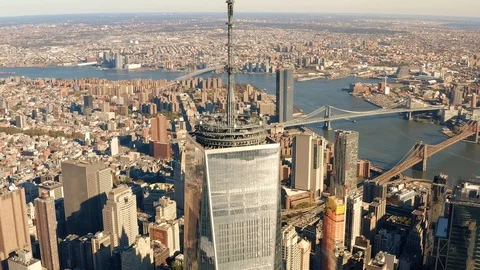 Aerial view of Lower Manhattan and Freedom Tower 4k Stock Footage