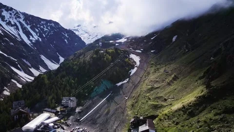 Aerial view of the lower station of the elevator on Mount Elbrus Stock Footage 244419818