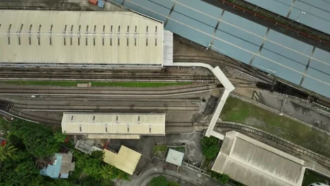 Aerial View of LRT Train Station with Railway Tracks Видео 337332122