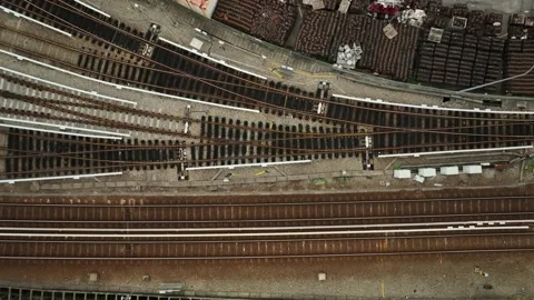 Aerial View of LRT Train Tracks at a Station Junction Stockbeeldmateriaal 337332128