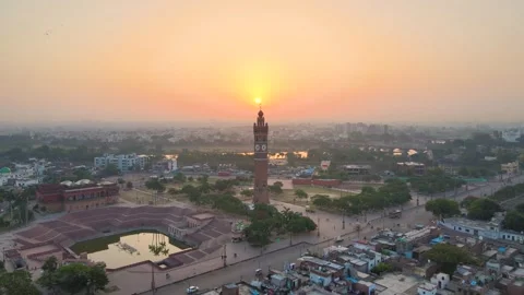 Aerial view of Lucknow, capturing the Clock Tower and its historical Stock Footage 299258404