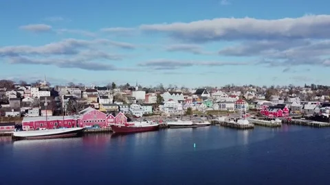 Aerial view of the Lunenburg Harbour - flyover with drone Stock Footage
