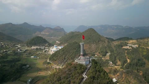 Aerial View Of Lung Cu Flag Tower In Ha Giang Province, Vietnam Stock Footage 279797973