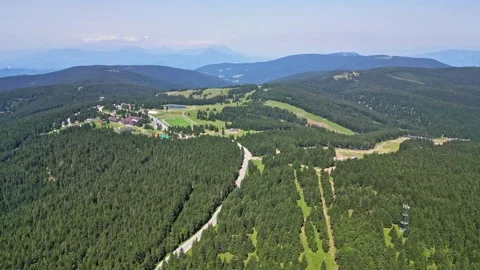 Aerial view of lush forest and mountain road, Slovenia. Stock Footage 289740071