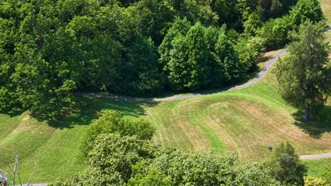 Aerial view of a lush green serpent mound landscape. Stock Footage 336509030