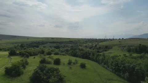 Aerial view of lush green trees and rolling hills in rural countryside. Stock Footage 341274783