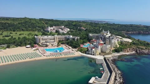 Aerial view to luxury hotel complex Dyuni Resort near to Sozopol, Bulgaria 스톡 동영상 277822657