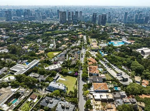 Aerial view of a luxury neighborhood. Stock Photos