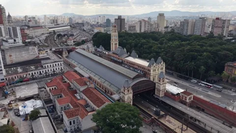 Aerial View of Luz Train Station in Sao Paulo Brazil Stock Footage 336275982