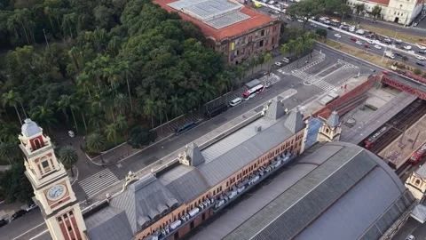 Aerial View of Luz Train Station in Sao Paulo Brazil Stock Footage 336276020