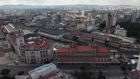 Aerial View of Luz Train Station in Sao Paulo Brazil Stock Footage 336276047