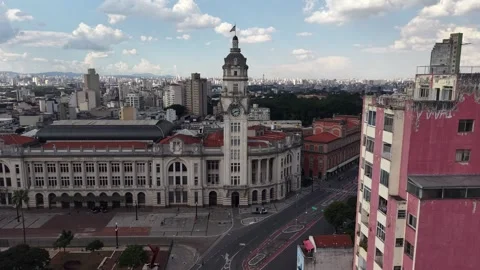 Aerial View of Luz Train Station in Sao Paulo Brazil Stock Footage 336276049