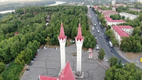 Aerial view of Lyalya-Tyulpan Mosque in Ufa, Russia Stock Footage 314816662