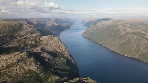 Aerial view of Lysefjord between steep cliffs Stock Footage 345166766