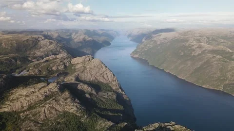 Aerial view of Lysefjord between steep cliffs Stock Footage 345167411