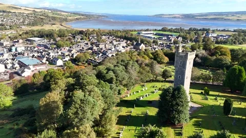 Aerial View of Macdonald Memorial Tower on Mitchell Hill, Dingwall. Stock Footage 330665989