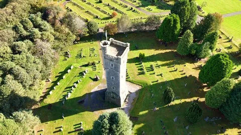Aerial View of Macdonald Memorial Tower on Mitchell Hill, Dingwall. Stock Footage 330665996