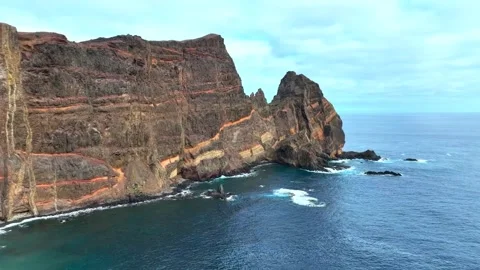 Aerial View of Madeira Cliffs and Turbulent Atlantic Ocean Stock-Footage 341209988