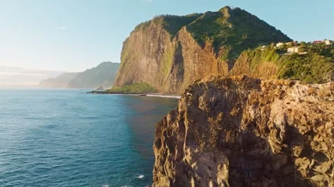 Aerial view of Madeira cliffs coastline landscape, Madeira island, Portugal Stockbeeldmateriaal 344347441