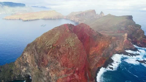 Aerial view of Madeira eastern coast, ponta de Sao Lourenco volcanic landscape Stock Footage 170886175
