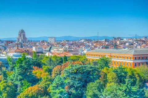 Aerial view of Madrid dominated by Edificio de Espana building, Spain. Fotos de archivo