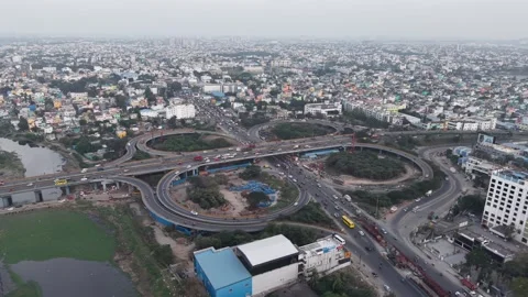 Aerial View of Maduravoyal Flyover Interchange Chennai Video stock 330631902