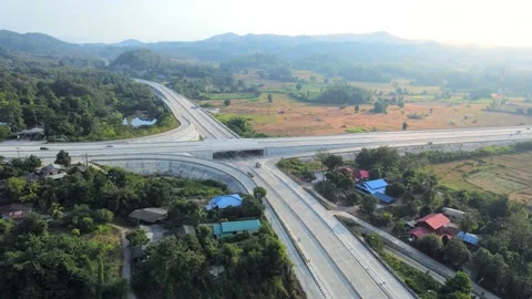 Aerial view of Mae Khaem intersection traffic road in Phrae, Thailand. Stock Footage 209124988