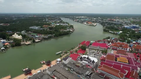 Aerial view of Mae Klong River in Samut Songkhram Thailand Stock-Footage 266662170