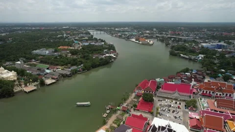 Aerial view of Mae Klong River in Samut Songkhram Thailand Stockbeeldmateriaal 266662486